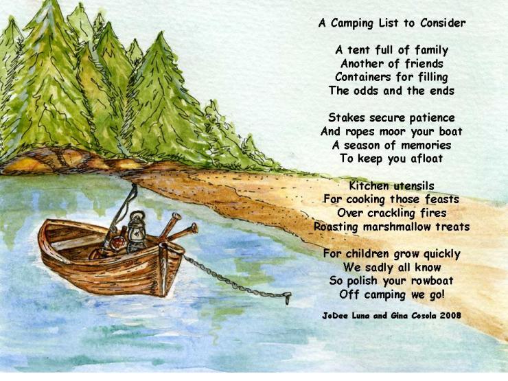 Camping is a joint project combing my sketch and poem with my sister, Gina's, watercolor techniques