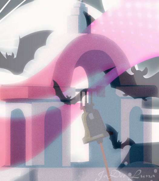 Bats in a Bell Tower created with Powerpoint pictures and Photoshop art layers